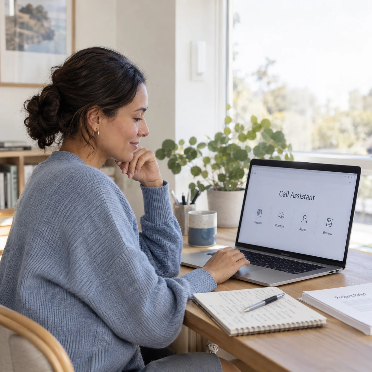 A professional using one workspace for preparation, practice, assistance, and review.